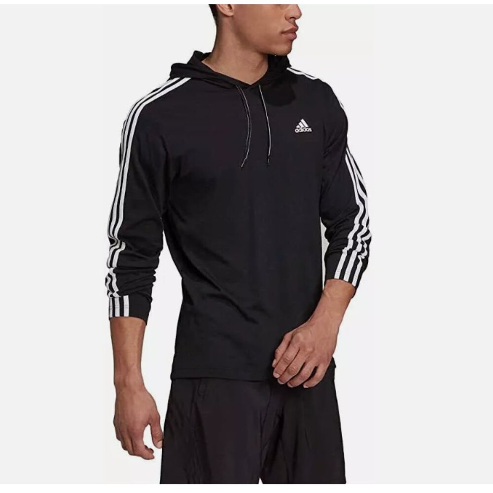 adidas Mens Lightweight Pullover Hoodie T-Shirt (Medium, Black/White)